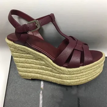 

Open Toe Thick Heel Genuine Leather Shoes Woven Platform Woman High Heel Sandals 2020 New Luxury Designer Zapatos De Mujer