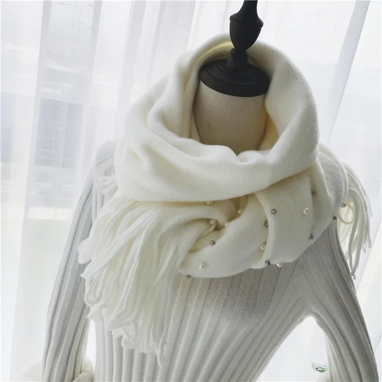 Шарф женский корейский дикий вязаный шерстяной жемчуг толстый Корейский вариант двойного назначения длинный академический шарф осень и зима