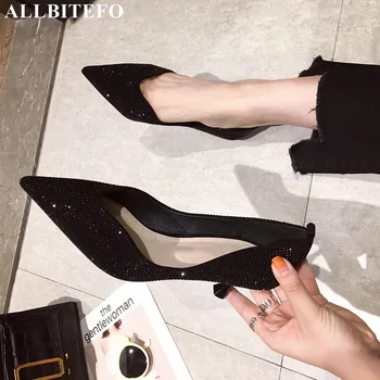 

ALLBITEFO full Rhinestone brand high heels office ladies shoes high quality thin heels party women shoes women high heel shoes