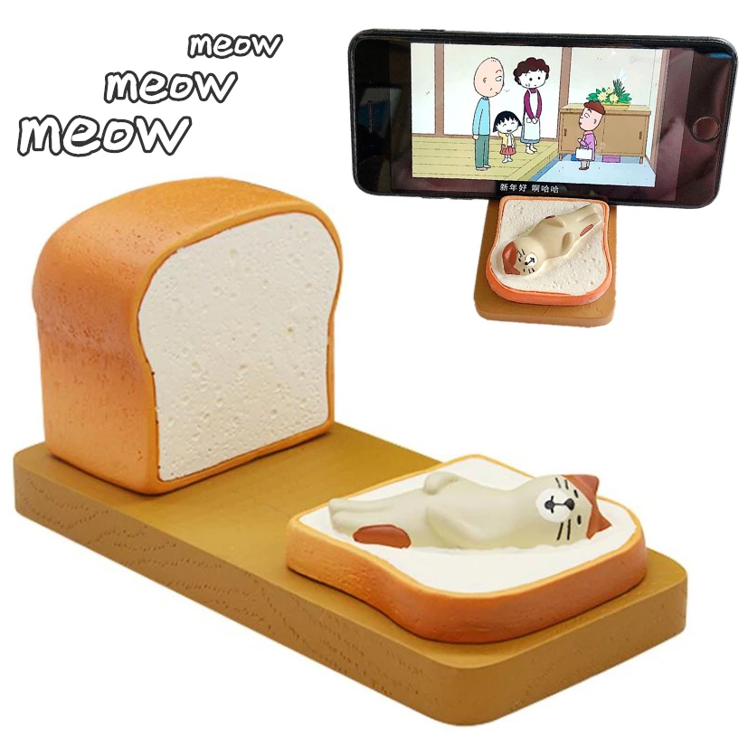 

Lazy desktop toast bread cat mobile phone stand plastic Cute Holder smartphone universal bracket For iPhone iPad Holiday Gift