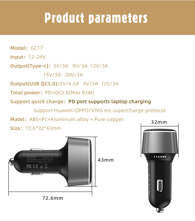 Carregador de Carro Rápido para o Telefone Usb tipo c Porta Dupla Carregamento Móvel Portátil Carga Rápida 3.0 85w pd qc 11 porta dupla pd qc carregamento rápido para