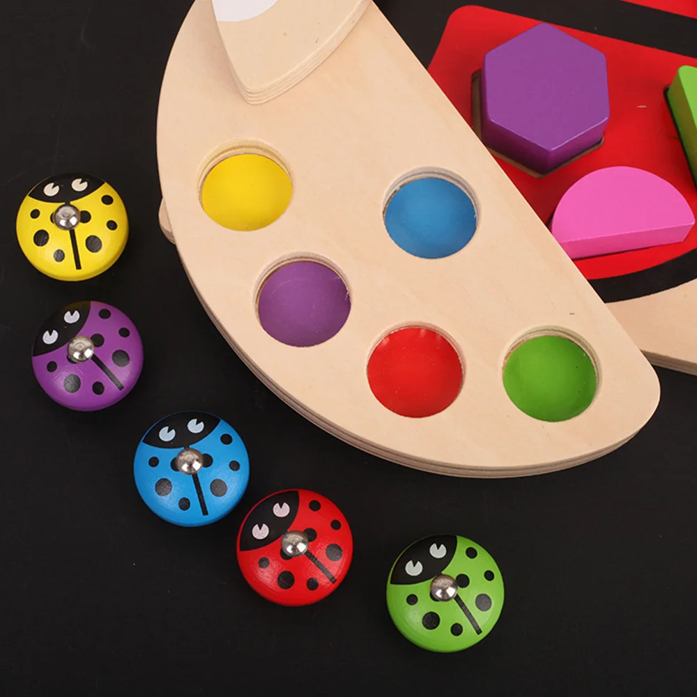 Детские деревянные игрушки Божья коровка игра рыболовные игрушки разноцветный блок формы обучения развивающая настольная рыба игра для