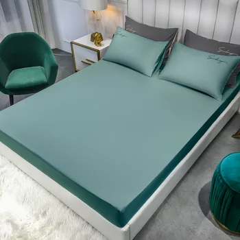 

1pc 100% Cotton Fitted Sheet With Elastic High Sheet Quality Bed Free Color Cover Solid Shipping Mattress
