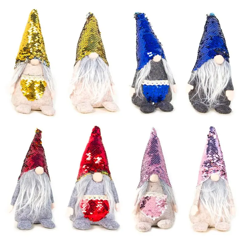 

2pcs/set Sequin Christmas Swedish Santa Gnome Plush Doll Ornament Handmade Elf Toy Holiday Home Party Decor 2#