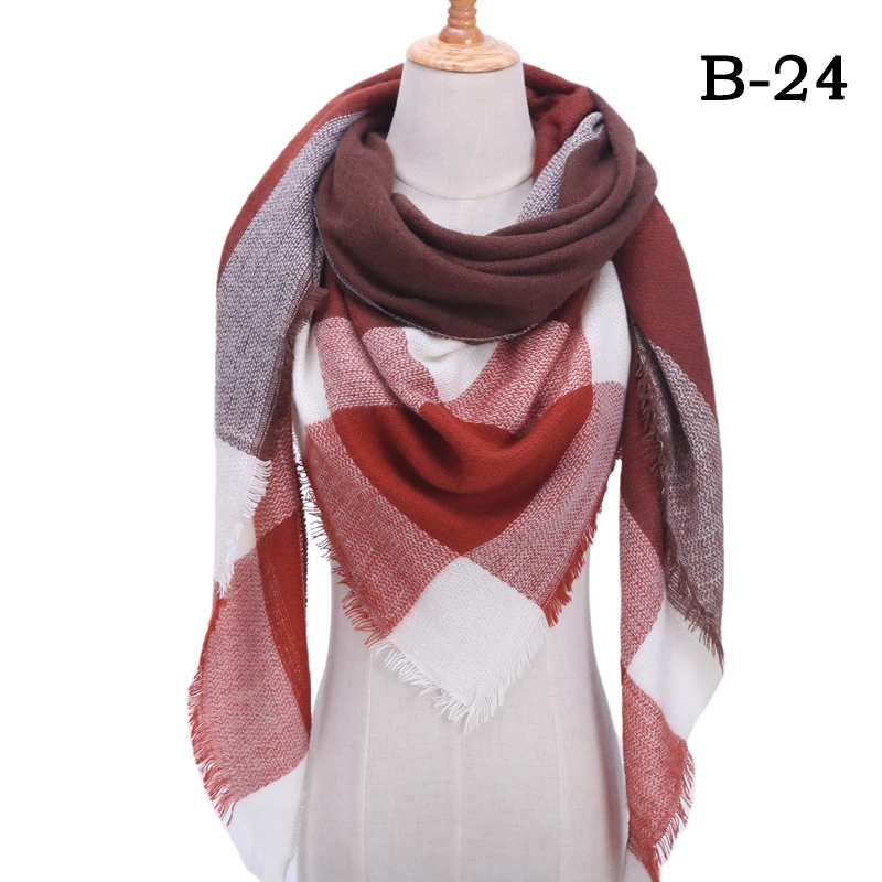 b-24 Женский шарф, модные клетчатые кашемировые шарфы, женские зимние шали и палантины, бандана, женские вязаные шарфы с треугольным вырезом - Цвет: b-24