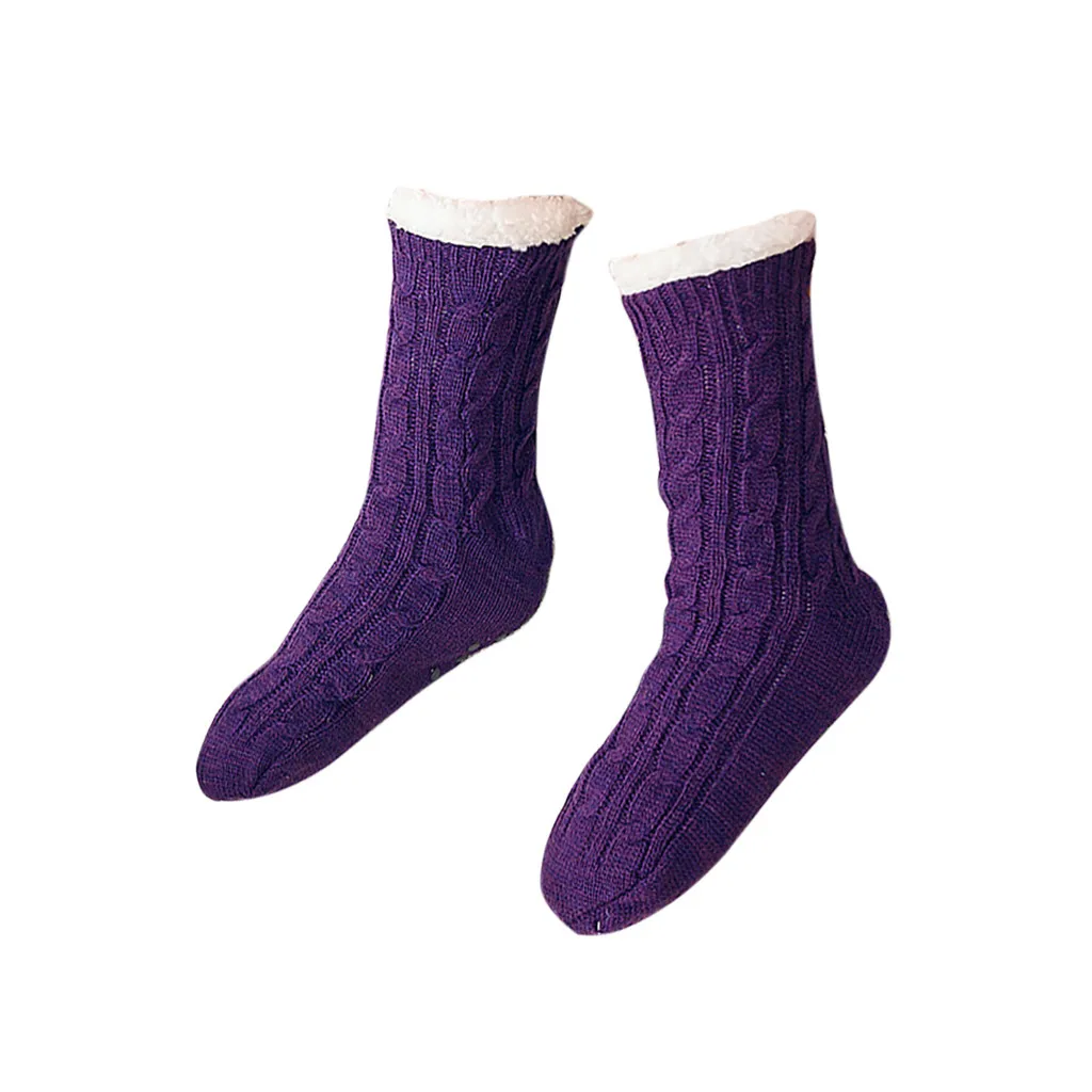 Dark Purple Теплые женские и мужские носки, плотные теплые шерстяные кашемировые зимние носки, унисекс, бесшовное бархатное, домашние носки для сна - Цвет: Dark Purple