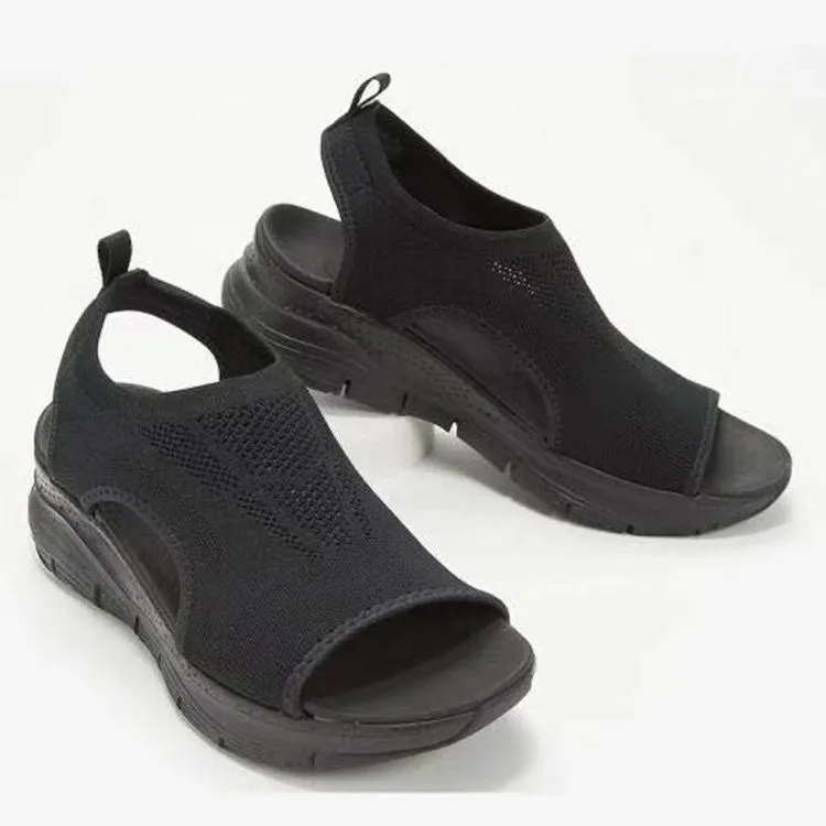 Summer Women Sandals Solid Color Open Toe Casual Ladies Wedge Shoes Hollow Out Slip-On Mesh Platform Female Sandalias 2021 Mujer