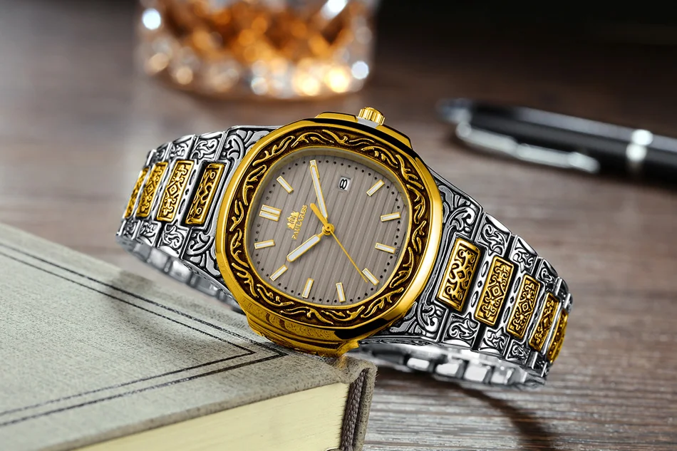 Luxe sculpté Antique Vintage lumineux or Rose jaune or argent dégradé bleu gris café Quartz hommes_voghion.com