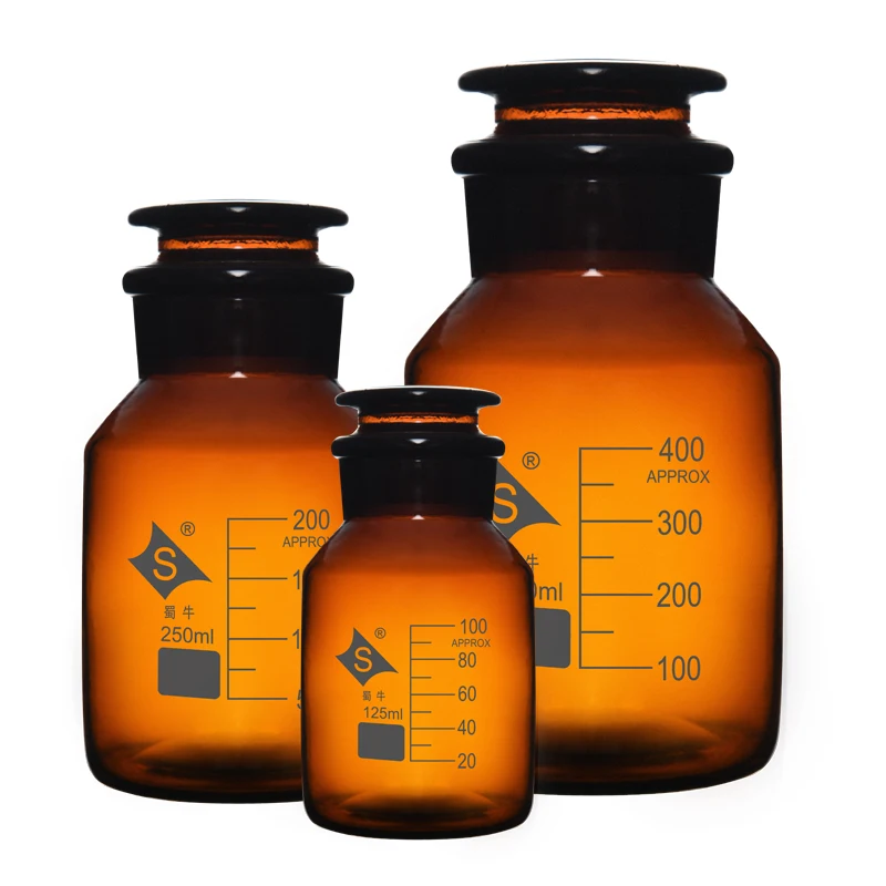 Scaled Glass Brown Large Mouth Frosted Mouth Sealed Reagent Bottle Brown Wide Sample Bottle 60 -1000ml