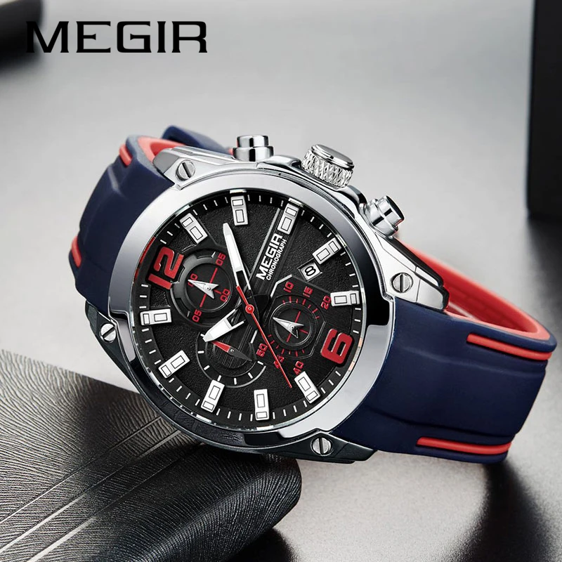

Top Luxury Brand MEGIR Men Sports Watches Men's Quartz Military Analog Clock Man Fashion Rubber Strap Waterproof Wrist Watch