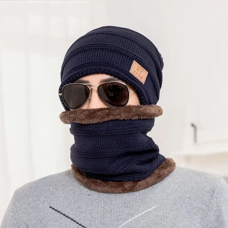 Navy JNKET, теплые вязаные шапки, наборы, для взрослых, шапочки, шапка, зимние шапки, флисовая подкладка, Череп, шапка, шарф, эластичная вязаная шапка, шапка, шапка - Color: Navy