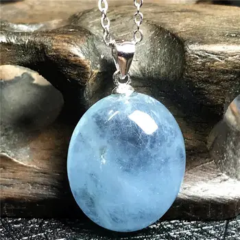 

Natural Ocean Blue Aquamarine Pendant Necklace For Woman Lady Man Crystal 925 Silver Chains 18x15x8mm Beads Stone Jewelry AAAAA