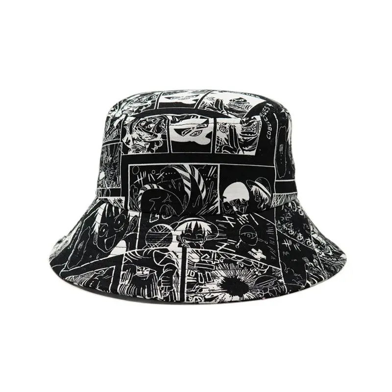 Summer Fisherman Hat Reversible Printed Bucket Hats For Women Men Anime Cosplay Bucket Cap Cartoon Shading Fishing Hat