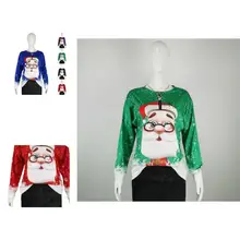 

Chic Casual Blouse 3D Cutting Skin-Touch Santa Claus Print Casual Blouse Xmas Blouse Xmas Top