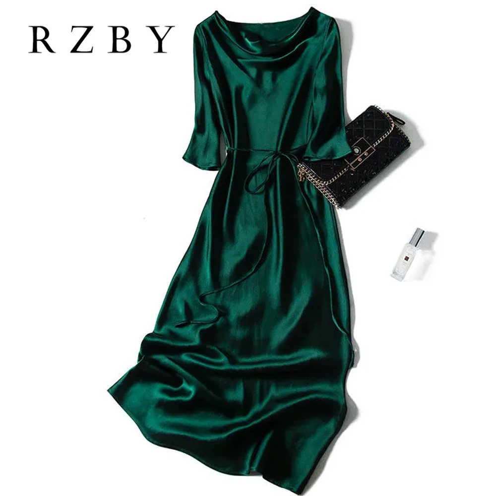 Сексуальное шелковое летнее платье на шнуровке с рукавом до локтя женское