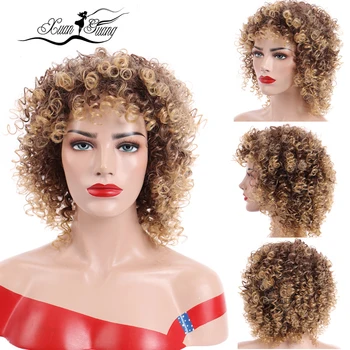 

XUANGUANG Short Afro Wigs for Black Women Kinky Curly Ombre brown blonde Synthetic Wig Natural Black Hair for Women