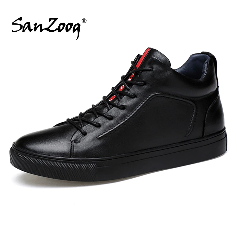 mens black leather high top sneakers