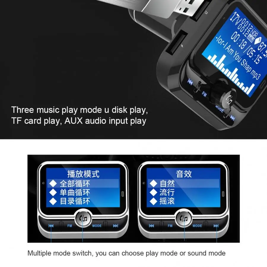 1,8 дюйма Bluetooth MP3-плеер громкой связи автомобильный комплект fm-передатчик поддержка tf-карты быстрое зарядное устройство USB адаптер питания