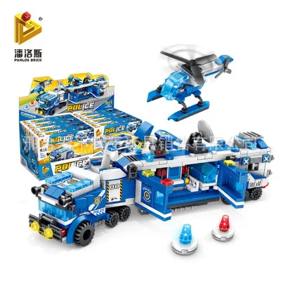 

Pan luo si 8--Fit Small Box Variety Changed Police China Mobile Command Car Educational Inserted Building Blocks Toy