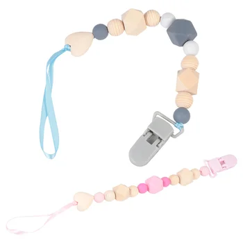 

2Pcs Pacifier Clips Geometry Shape Grey Pink Teething Beads Pacifier Chain Pacifier Clips for Gift