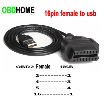 

1M OBD2 16pin Female To USB Cable Car Trip Computer Obd Convert Adapter Connector Auto Scanner Diagnostic 16 pin Port Convertor