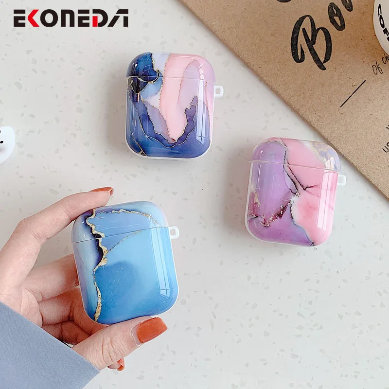 

EKONEDA Luxury Gold Marble Case For Airpords Silicone Soft Glossy Earphone Case For Airpods 2 Protective Cover Cases