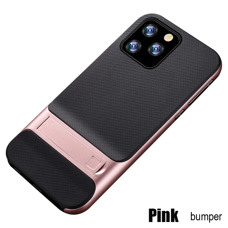 Pink bumper Для iPhone 11 Pro Max чехол s противоударный Прочный Гибридный чехол-подставка для Apple iPhone XR X Xs 6 6s s 7 8+ Plus Полный чехол для телефона - Цвет: Pink bumper