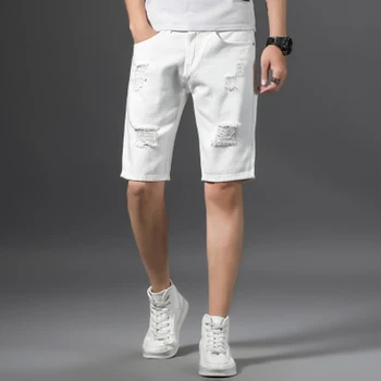 

2020 Men's Casual Pants Summer Hole Korean Shorts White Shorts Men's Shorts