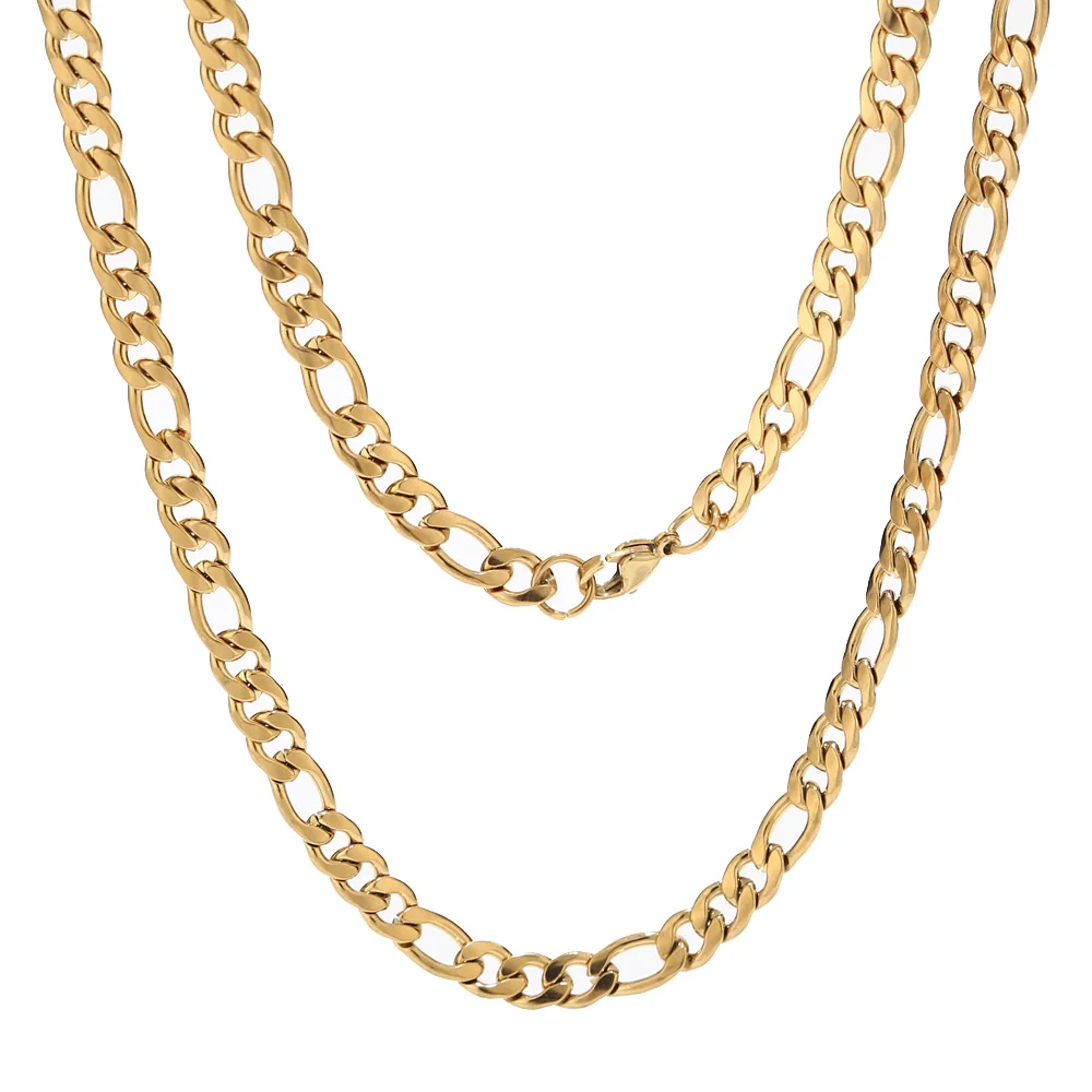 10pcs/lot Stainless Steel Men's Gold Filled Figaro Chain Necklaces 6MM Width Cuban Curb Link Chain for Pendant Hip Hop Jewelry