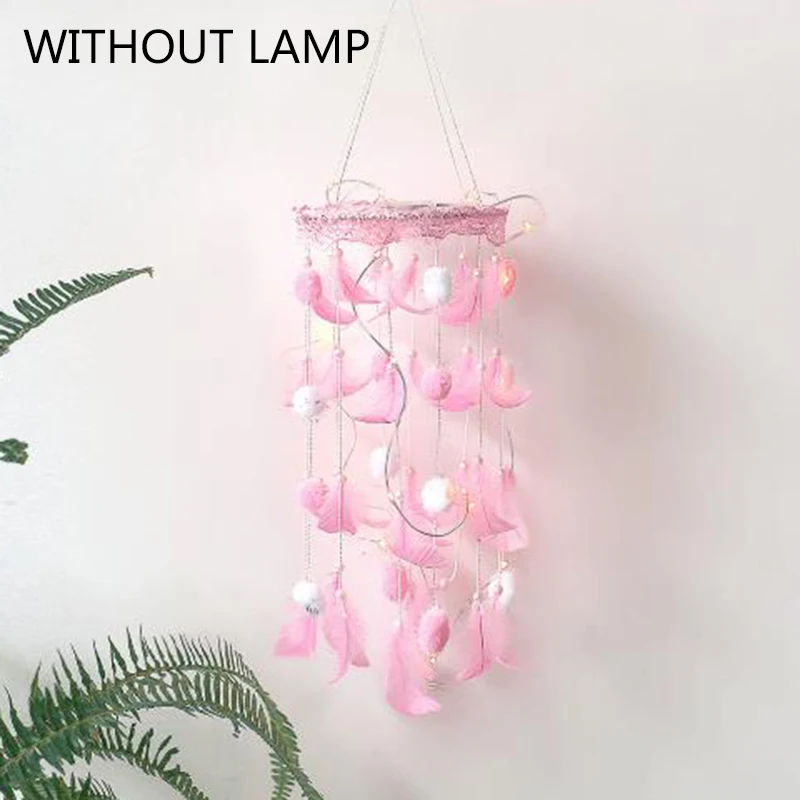 

Outdoor Wind Chimes Decoration Handmade Hanging Ornament Pink Feathers