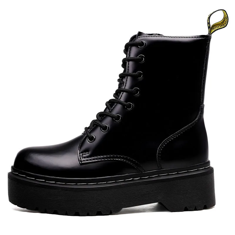 Mode Platte plateau Laarzen Dames Schoenen Herfst Winter Mode Dikke zool  Veters Leer Dr Martin Laarzen Dames Punk Enkel Doc Martens Boot - AliExpress