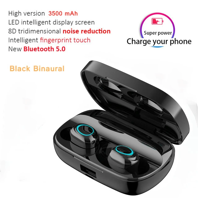 Without LED Blcak TWS наушники Bluetooth 5,0 Спортивные Беспроводные наушники игровые гарнитуры водонепроницаемые с микрофоном 3500 мАч зарядная коробка для IPhone Xiaomi - Цвет: Without LED Blcak