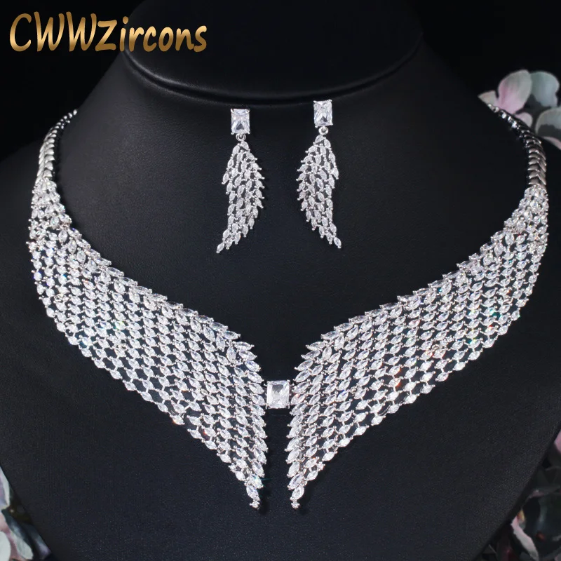 CWWZircons Shiny Marquise Cut Cubic Zirconia Big Statement Women Wedding Party Necklace Earrings Jewelry Sets for Brides T459 | Украшения и