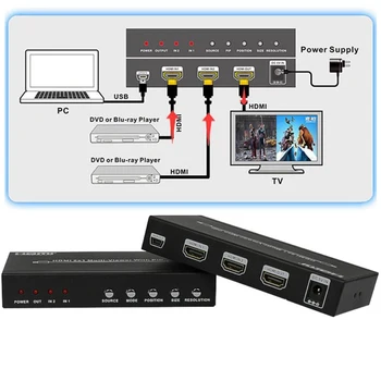 

1080P HDMI 2x1 Multi-viewer HDMI Switcher 2 in 1 out Seamless Multiviewer Switch Dual Display for Multi Media Devices With PIP