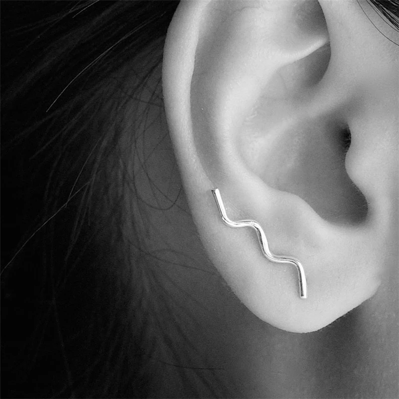 

2019 New Fashion Simple Line Ear Cuff Wrap Stud Clip Earrings for Women Jewelry Accessories Gifts Long Ear Clip 925 Sliver