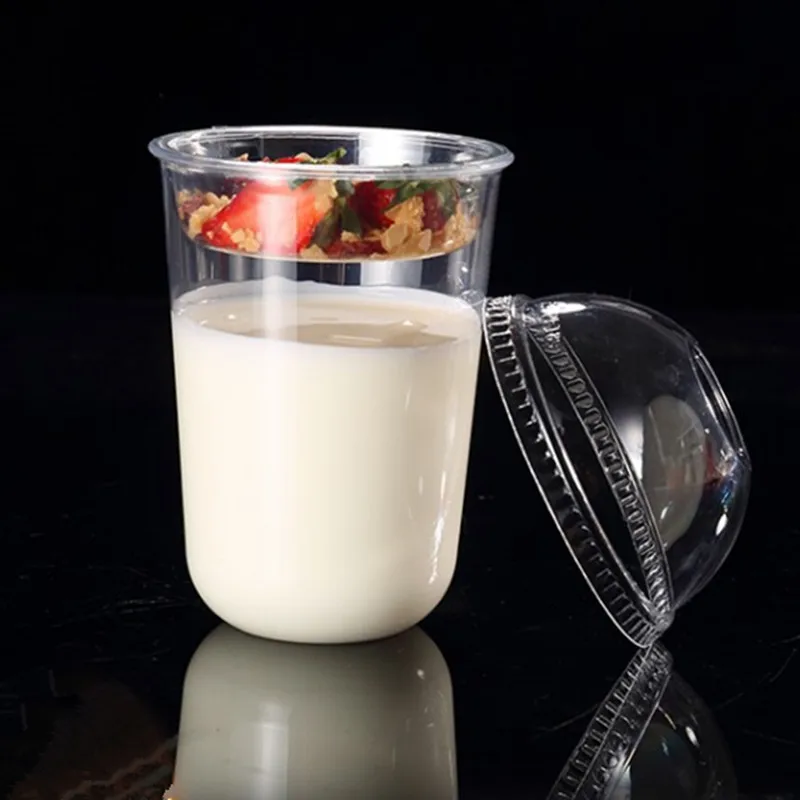 50pcs Disposable 90 caliber U-shaped fat style milk tea cup yogurt juice pet high transparent thick plastic cups with lid - Цвет: cup and lid7