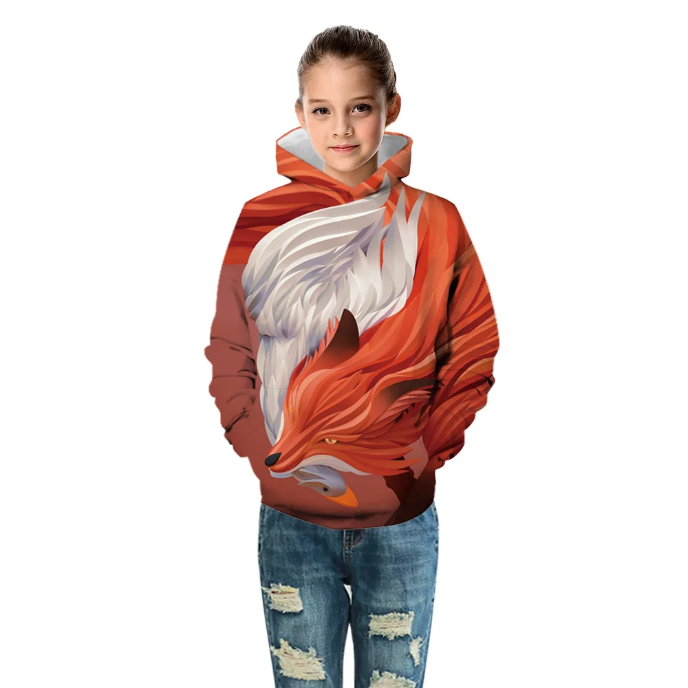 Kids Hoodies Teen Girls Boys Clothes Wolf Fox Lion King 3D Animal Digital Print Children Sweatshirt Long Sleeve Hooded Girl Tops