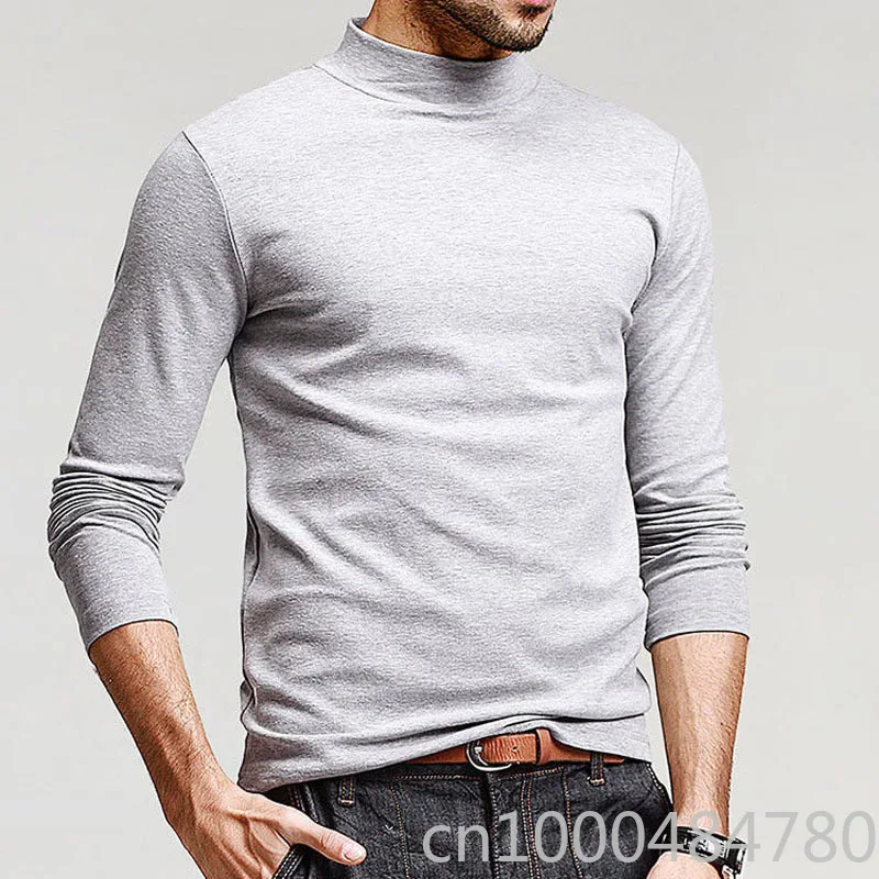 5 цветов Мужская футболка размера плюс с длинным рукавом высокая гибкость водолазка Slim Fit Хлопок Спортивная Базовая Тройник
