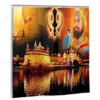 

Golden Temple Shower Curtain with Hooks bathroom Waterproof Polyester Fabric