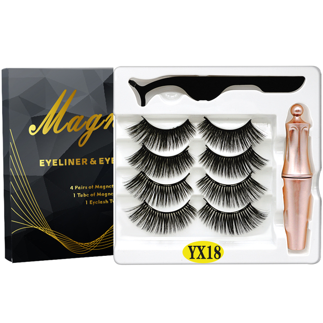 8PCS 2022 New 5 Magnet Magnetic Eyeliner 3D Kit Mink Eyelashes Natural with False Lashes with Tweezers