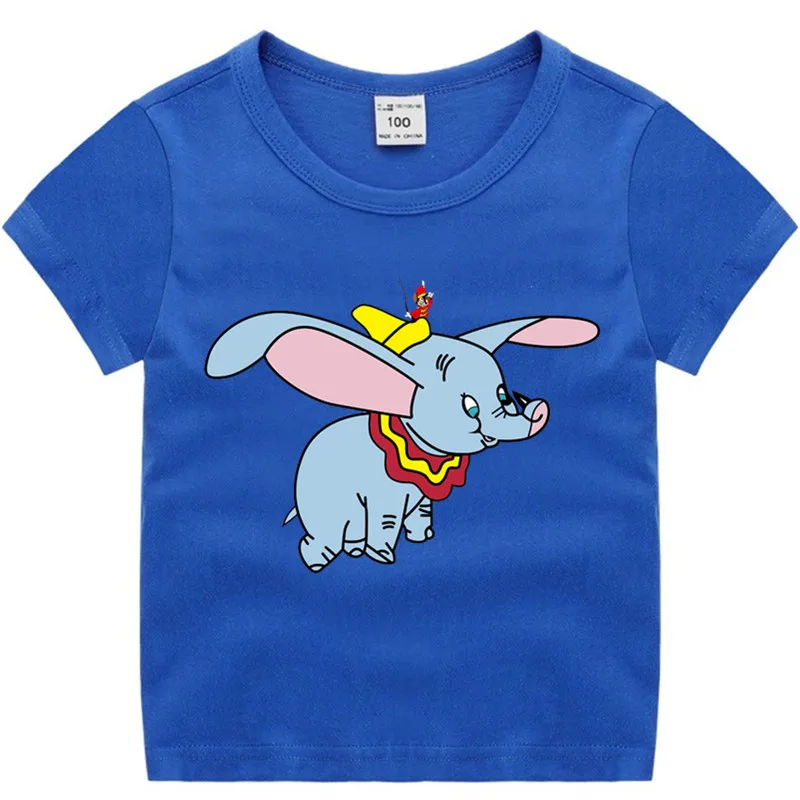 Хлопковая футболка с принтом «Dumbo» для маленьких мальчиков и девочек Летняя детская Рождественская рубашка детская футболка для малышей с героями мультфильмов Роскошный топ - Цвет: T93A-blue