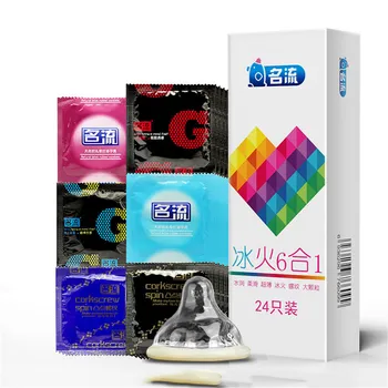

MingLiu 24pcs Mixed Types Condoms Super Thin Adult Condones Ice & Fire Thread G spot Stimulation Penis Sleeve Safe Contraceptive