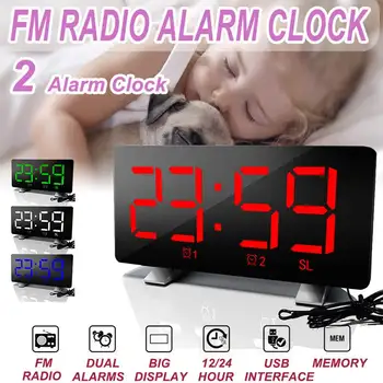 

FM Radio Digital Alarm Clock Multi Alarms Multifunction Desktop Usb Led Mirror Clock Snooze Time Backlight Bedroom Kids