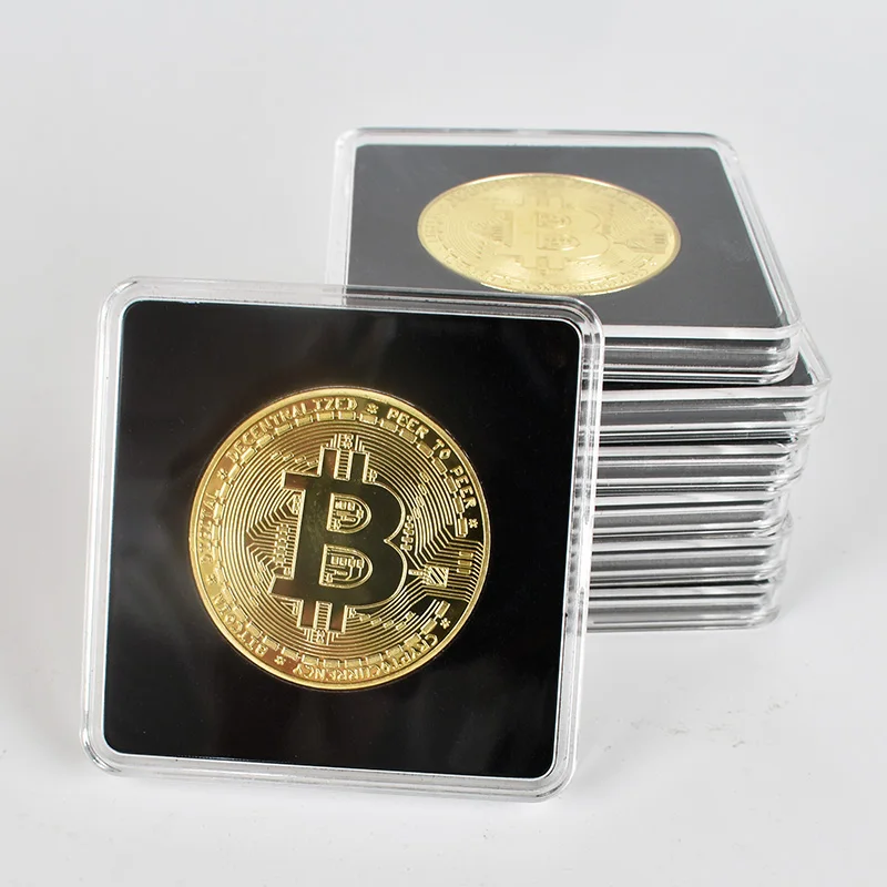 1 шт. позолоченный Биткойн с квадратный прозрачный акриловый чехол для подарка