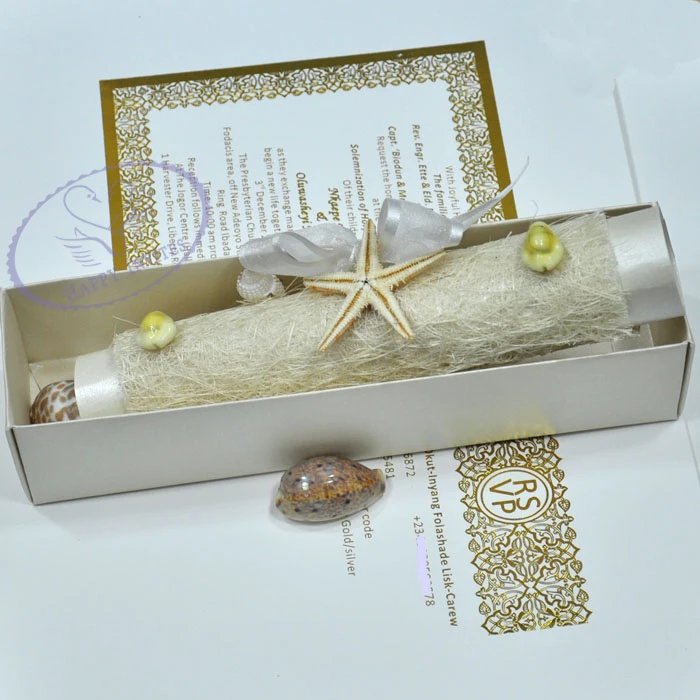 HI2056-11 Ocean Theme Wedding Invitation Scroll Invitations with Natural Starfish
