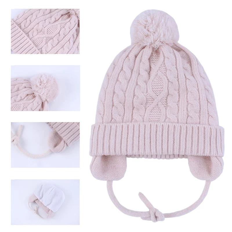 Детская однотонная шапка, зимняя шапка для девочек, новые детские вязаные наушники, теплые шерстяные зимние шапки для детей