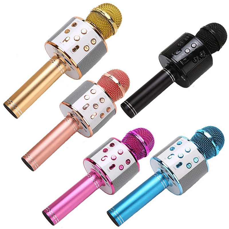 1set Wireless KTV Microphone Bluetooth Handheld Speaker Player Singing Mic LED Lights Sound Reverberation
