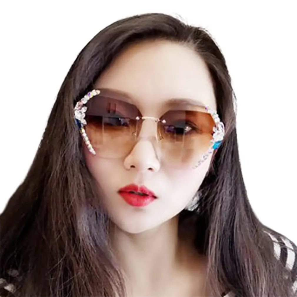 

2021 Fashion Brand Design Vintage Rimless Rhinestone Sunglasses Women Men Retro Cutting Lens Gradient Sun Glasses Female UV400