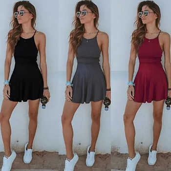 

Hot Sale Summer Casual Bodycon Sleeveless Women Dress Hot Sexy Slim Beach Mini Dress Ladies Plus Size Simple