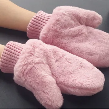 

Pink Women Winter Gloves Pure Color Rabbit Fur Mittens Soft Warm Female Gloves Knitted Wool Gloves For Girls T3